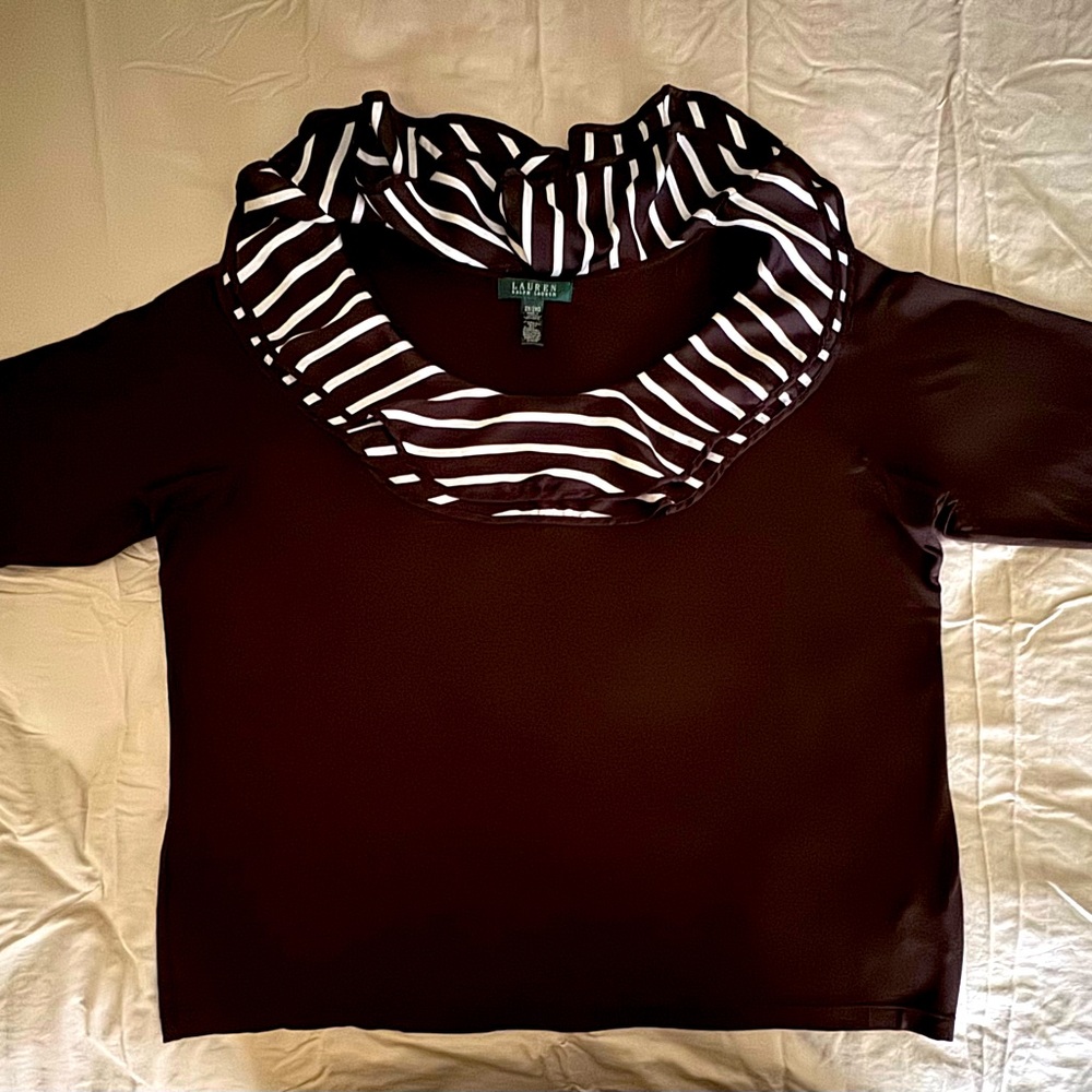 Elegant Brown Top with Striped Collar